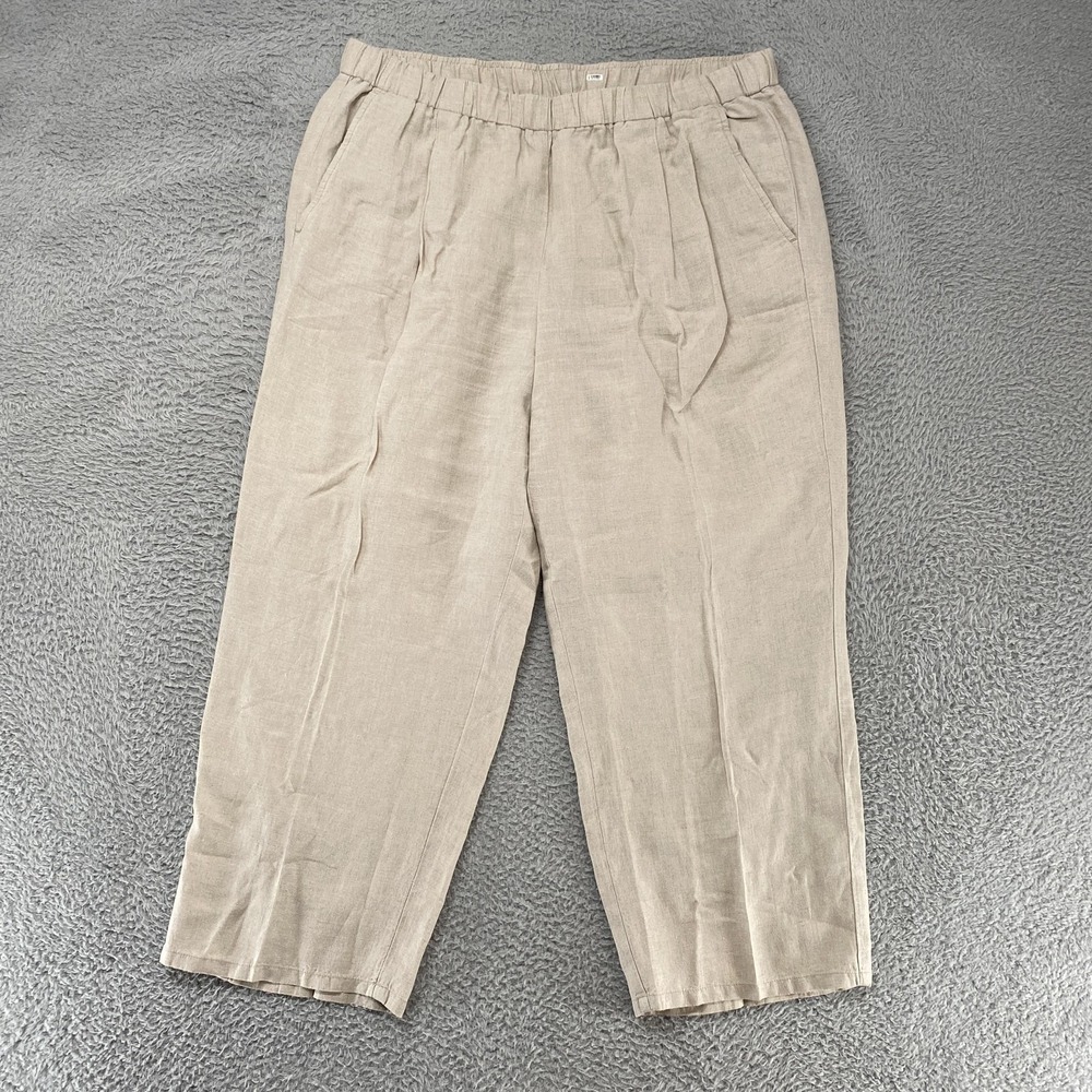Eileen Fisher Organic Linen Pants Womens XL Beige Elastic Waist Relaxed Ankle